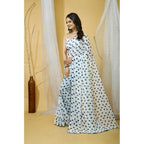 Seduva Women's Georgette Printed Saree With Unstitched Blouse 5.5Mtr (White)