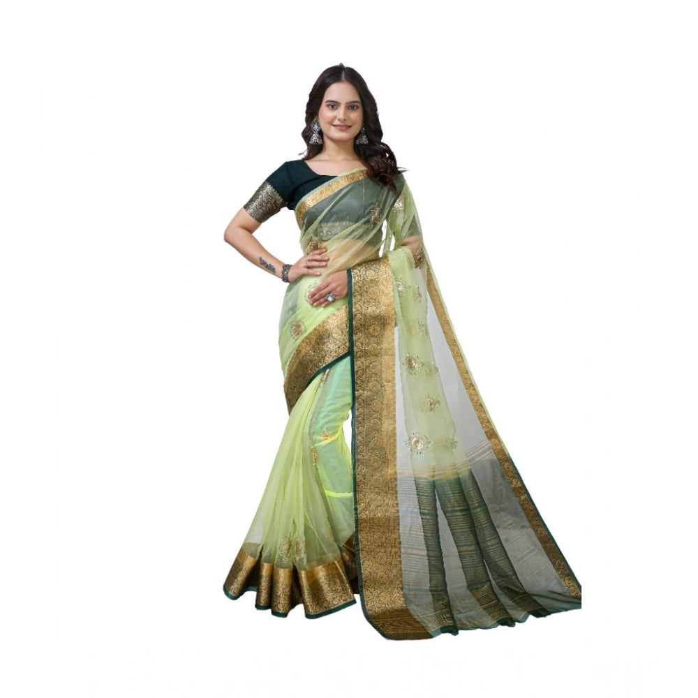 Seduva Women's Organza jacquard Embellished Saree With Unstitched Blouse 5.5Mtr (Light Green)