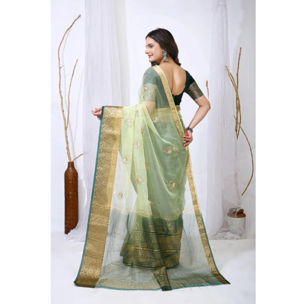 Seduva Women's Organza jacquard Embellished Saree With Unstitched Blouse 5.5Mtr (Light Green)