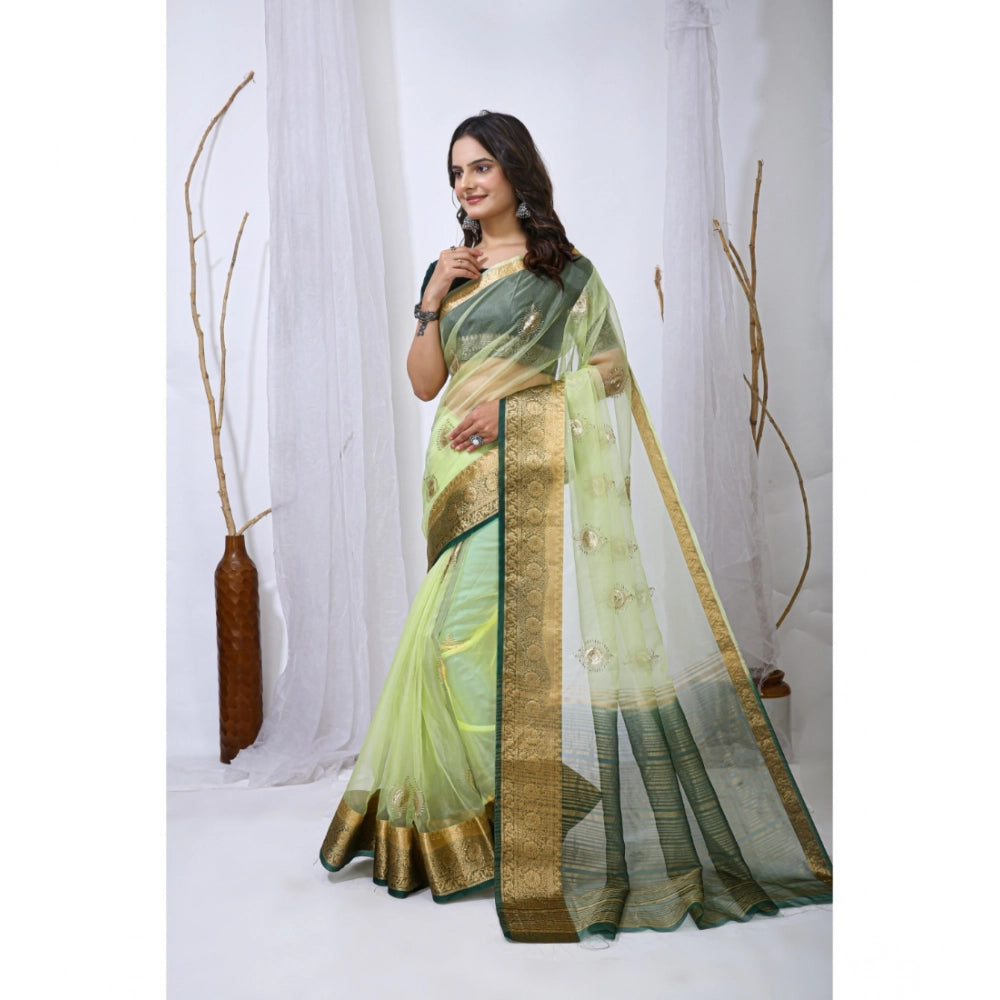 Seduva Women's Organza jacquard Embellished Saree With Unstitched Blouse 5.5Mtr (Light Green)