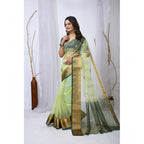 Seduva Women's Organza jacquard Embellished Saree With Unstitched Blouse 5.5Mtr (Light Green)