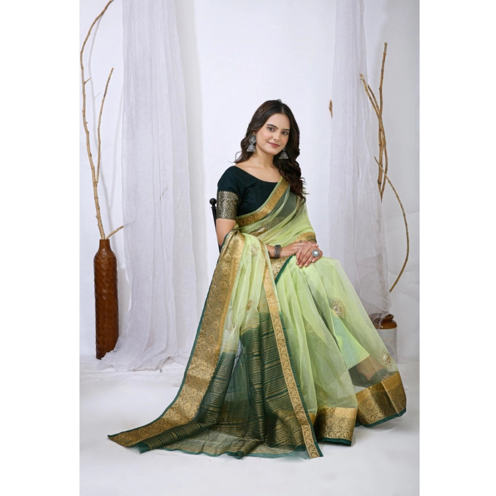 Seduva Women's Organza jacquard Embellished Saree With Unstitched Blouse 5.5Mtr (Light Green)