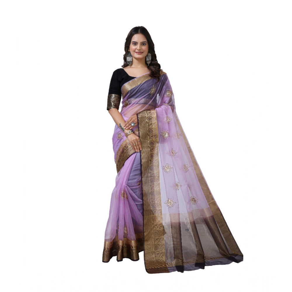 Seduva Women's Organza jacquard Embellished Saree With Unstitched Blouse 5.5Mtr (Purple)