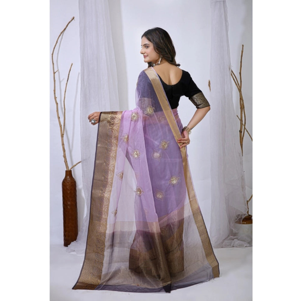 Seduva Women's Organza jacquard Embellished Saree With Unstitched Blouse 5.5Mtr (Purple)