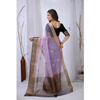 Seduva Women's Organza jacquard Embellished Saree With Unstitched Blouse 5.5Mtr (Purple)