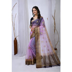 Seduva Women's Organza jacquard Embellished Saree With Unstitched Blouse 5.5Mtr (Purple)