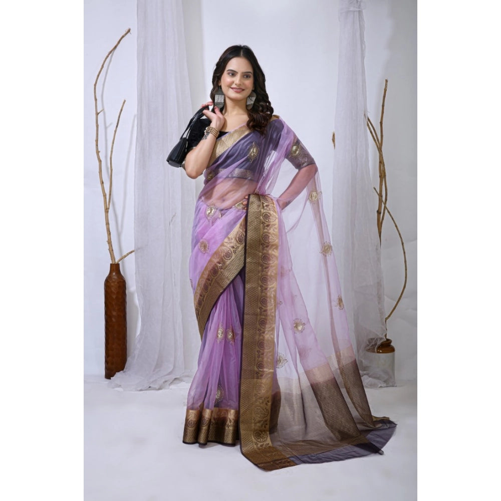 Seduva Women's Organza jacquard Embellished Saree With Unstitched Blouse 5.5Mtr (Purple)