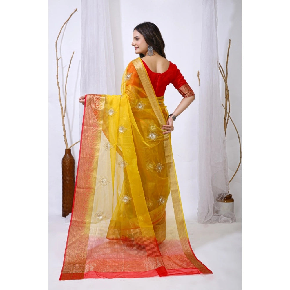 Seduva Women's Organza jacquard Embellished Saree With Unstitched Blouse 5.5Mtr (Yellow)