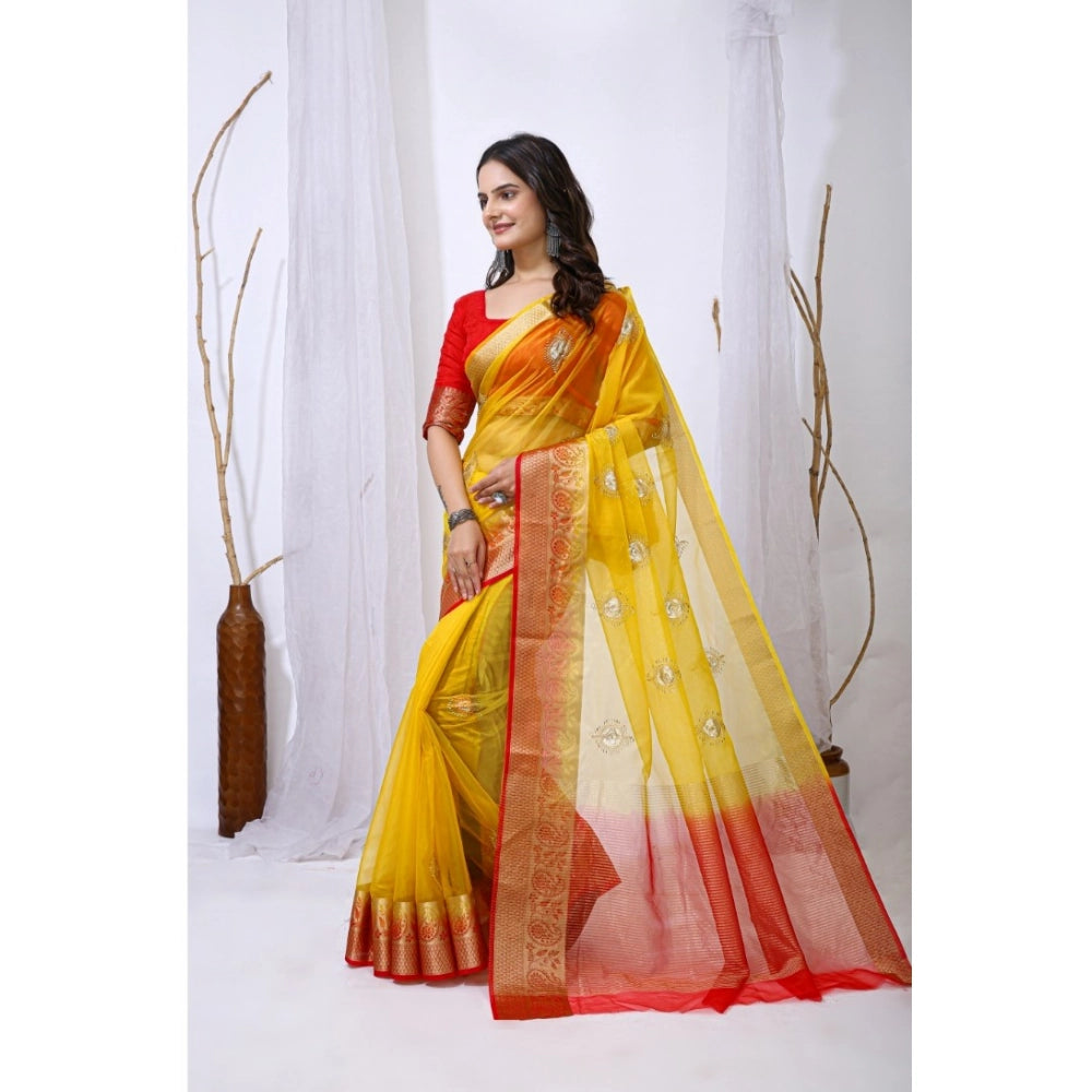 Seduva Women's Organza jacquard Embellished Saree With Unstitched Blouse 5.5Mtr (Yellow)