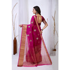 Seduva Women's Organza jacquard Embellished Saree With Unstitched Blouse 5.5Mtr (Pink)