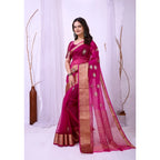 Seduva Women's Organza jacquard Embellished Saree With Unstitched Blouse 5.5Mtr (Pink)