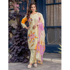 Seduva Women's Cotton Blend Printed Kurti With Pant Dupatta Set (Cream)