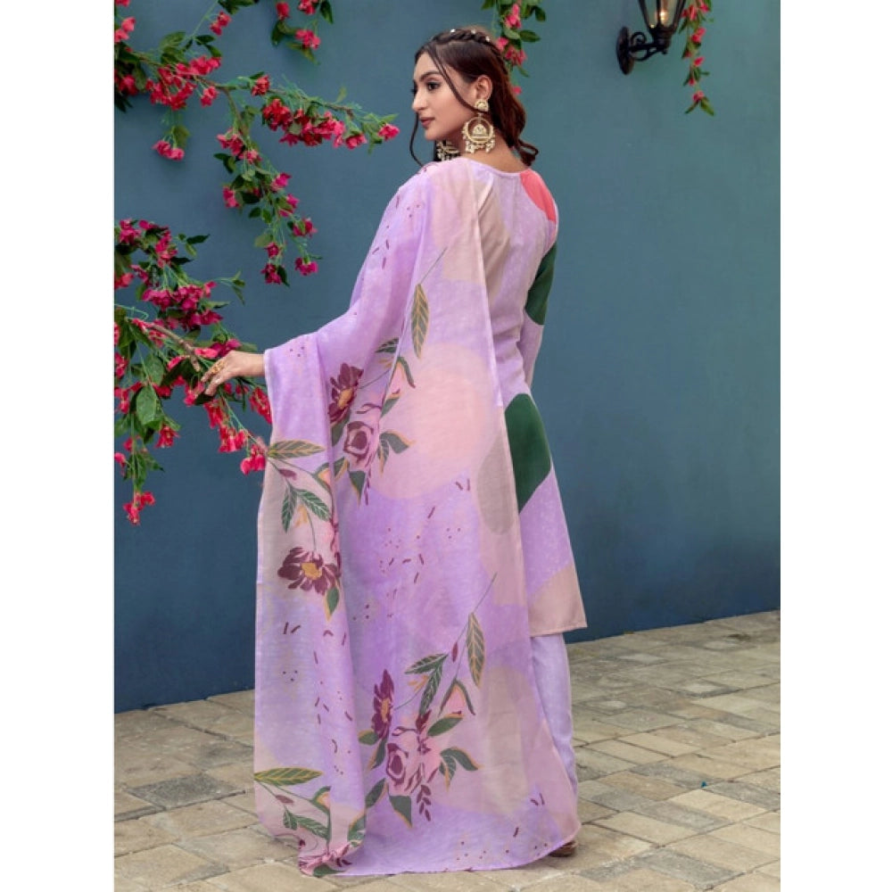 Seduva Women's Cotton Blend Printed Kurti With Pant Dupatta Set (Lavender)