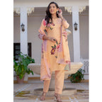 Seduva Women's Cotton Blend Printed Kurti With Pant Dupatta Set (Orange)