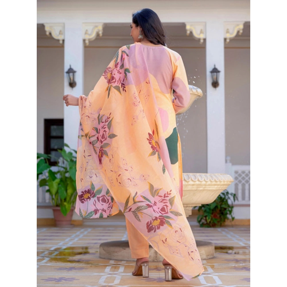 Seduva Women's Cotton Blend Printed Kurti With Pant Dupatta Set (Orange)