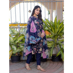 Seduva Women's Cotton Blend Printed Kurti With Pant Dupatta Set (NavyBlue)