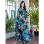 Seduva Women's Cotton Blend Printed Kurti With Pant Dupatta Set (Rama)
