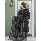 Seduva Women's Cotton Blend Printed Kurti With Pant Dupatta Set (Black)