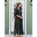 Seduva Women's Cotton Blend Printed Kurti With Pant Dupatta Set (Black)
