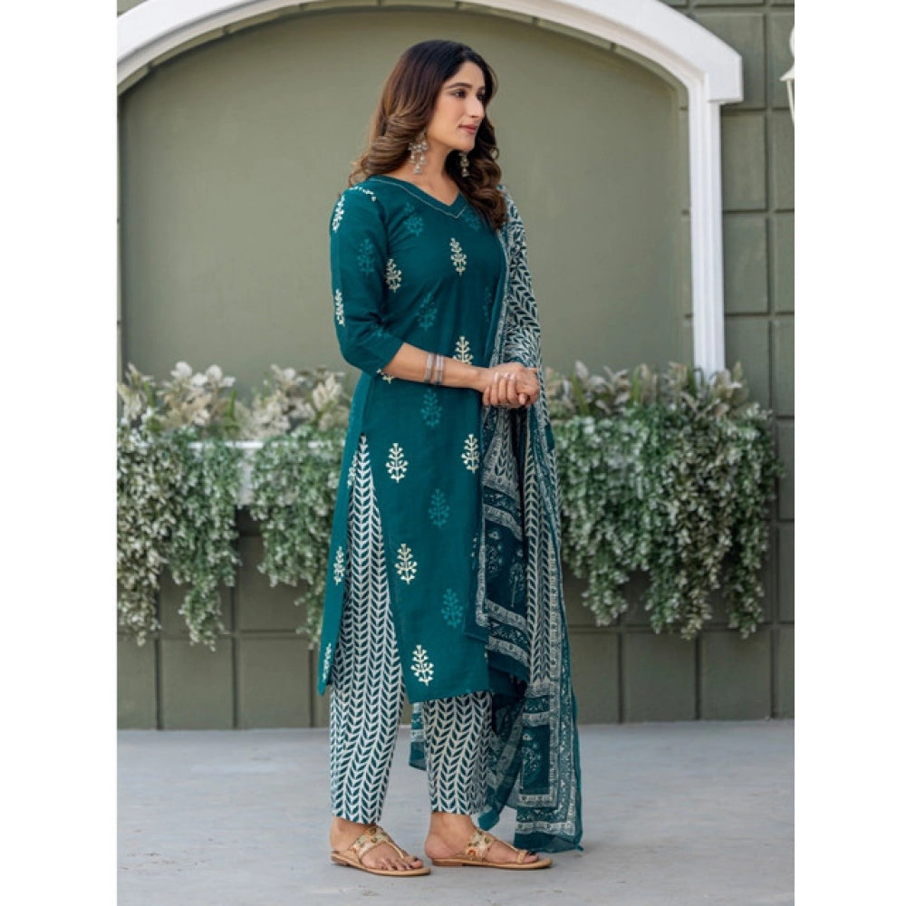 Seduva Women's Cotton Blend Printed Kurti With Pant Dupatta Set (Morpichh)