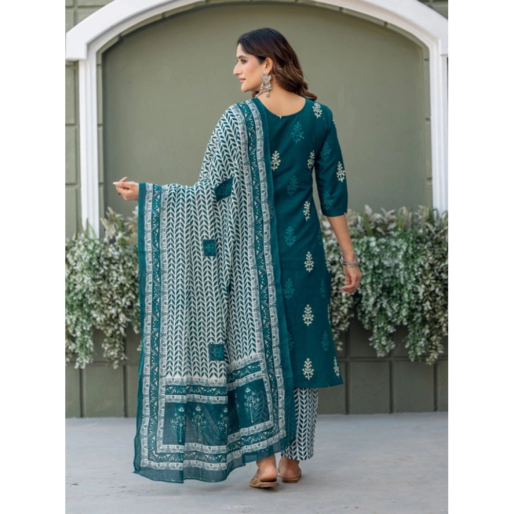 Seduva Women's Cotton Blend Printed Kurti With Pant Dupatta Set (Morpichh)