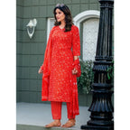 Seduva Women's Cotton Blend Printed Kurti With Pant Dupatta Set (Orange)