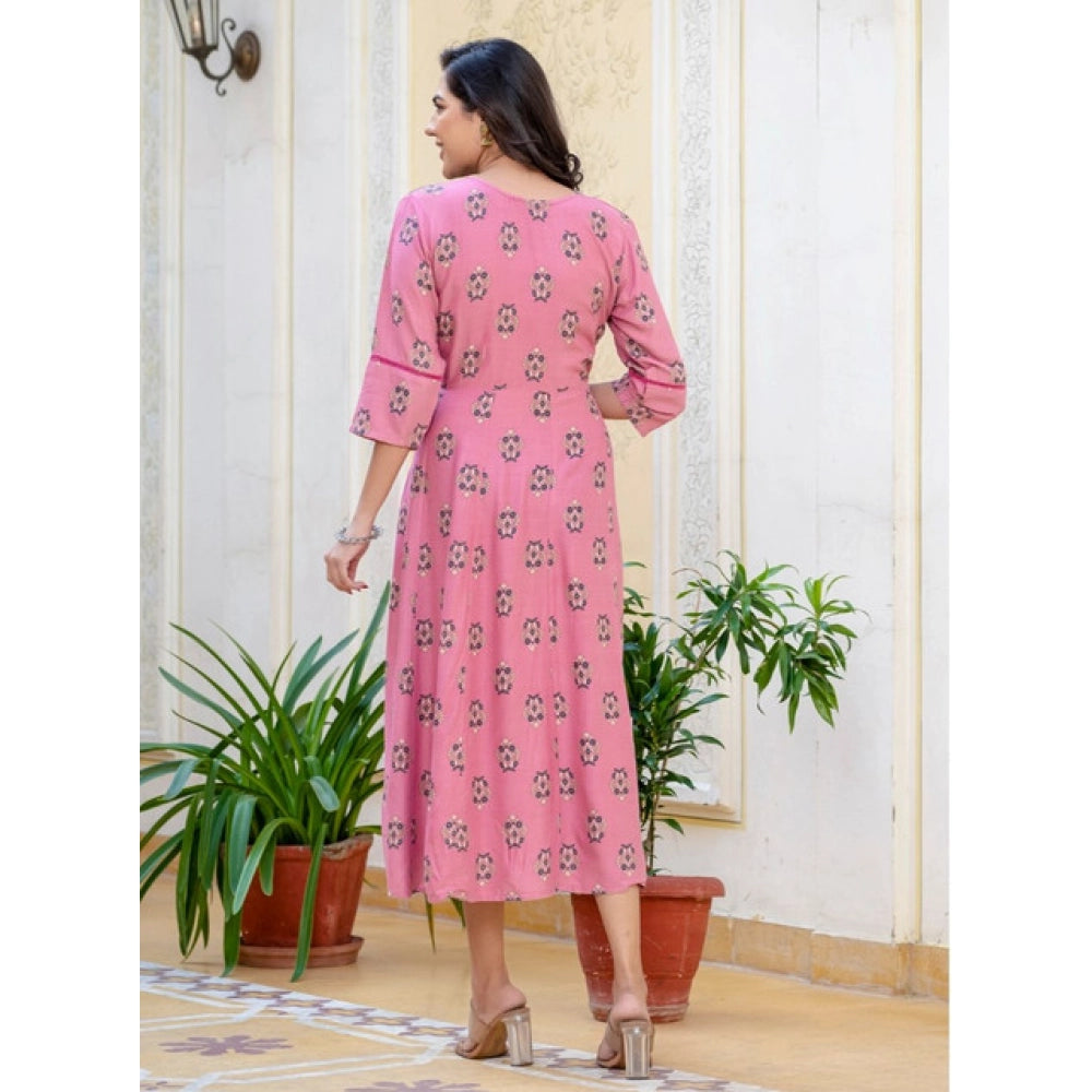 Seduva Women's Rayon  Print With Embroidery Work A-Line Kurti (Wine)