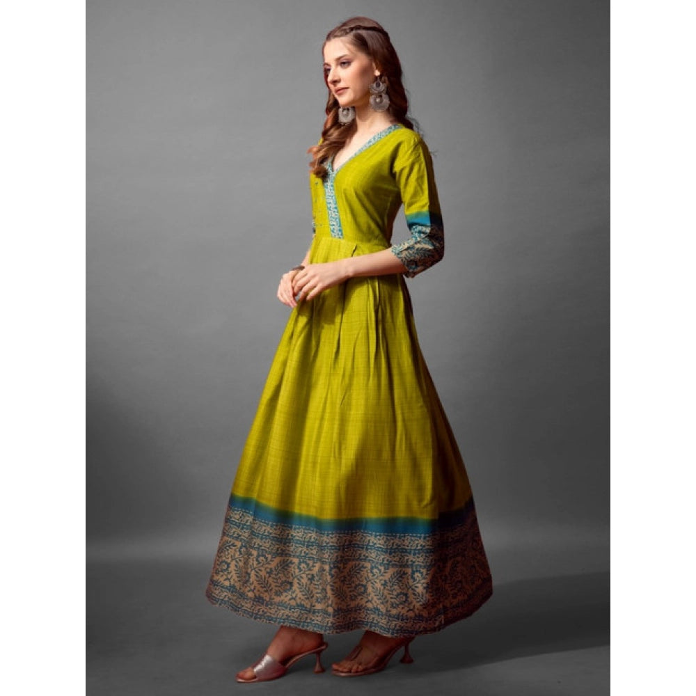 Seduva Women's Cotton Blend Printed Anarkali Gown (Green)