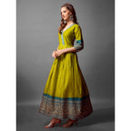 Seduva Women's Cotton Blend Printed Anarkali Gown (Green)