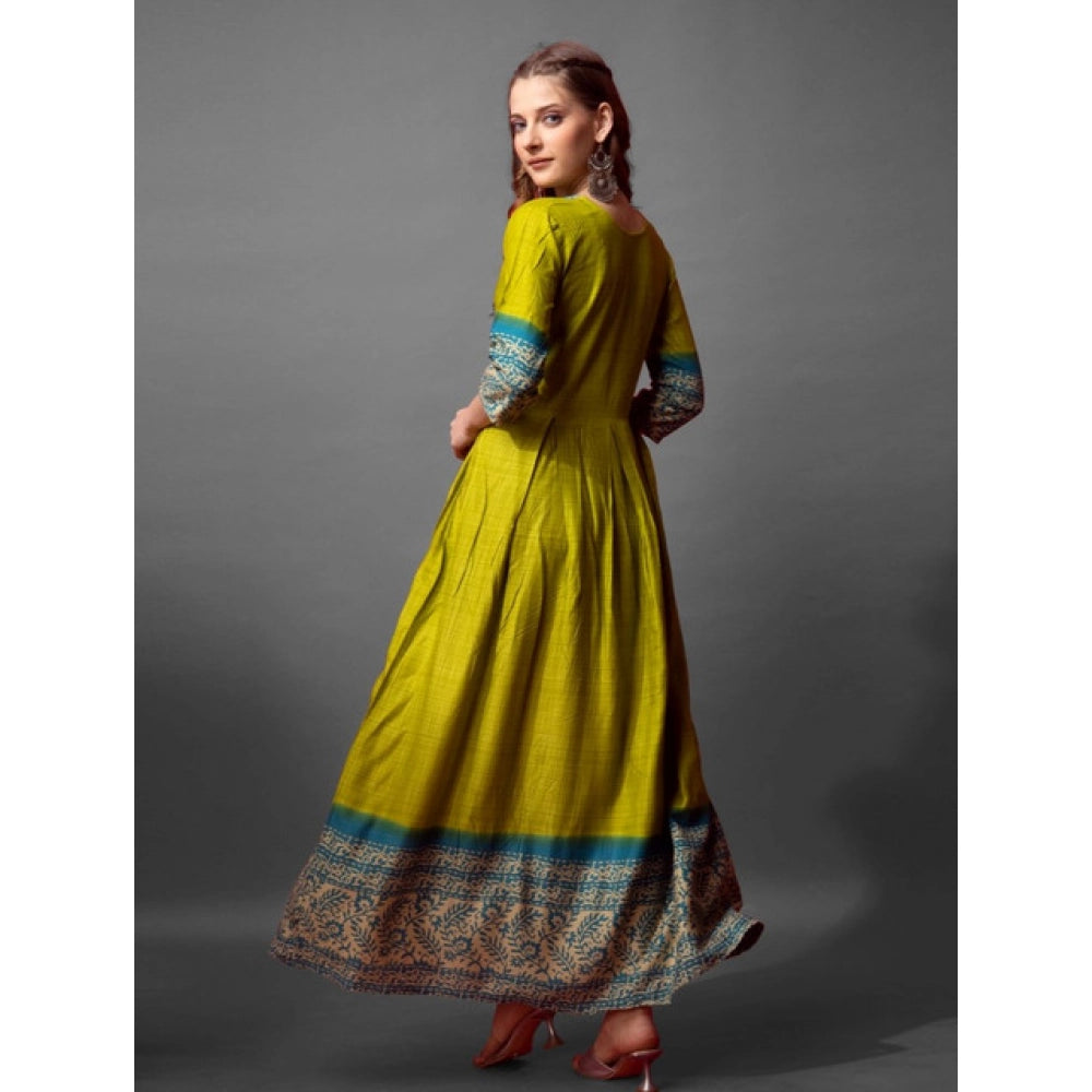 Seduva Women's Cotton Blend Printed Anarkali Gown (Green)