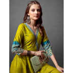 Seduva Women's Cotton Blend Printed Anarkali Gown (Green)