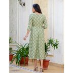 Seduva Women's Rayon  Print With Embroidery Work A-Line Kurti (Green)