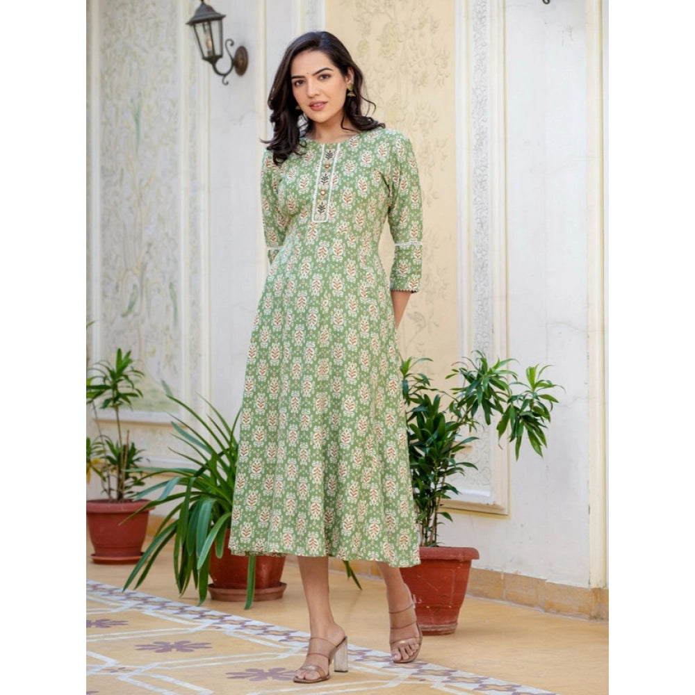 Seduva Women's Rayon  Print With Embroidery Work A-Line Kurti (Green)