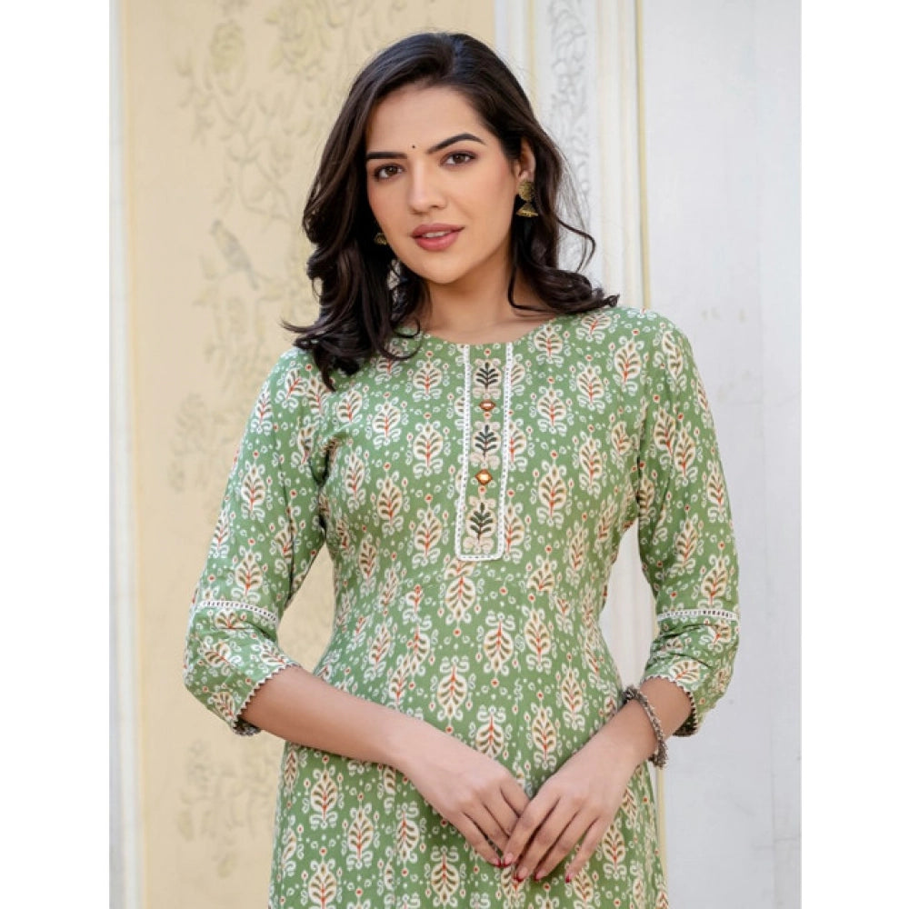 Seduva Women's Rayon  Print With Embroidery Work A-Line Kurti (Green)