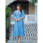 Seduva Women's Rayon Print With Embroidery Work A-Line Kurti (Sky Blue)