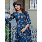 Seduva Women's Rayon Print With Embroidery Work A-Line Kurti (Navy Blue)