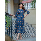 Seduva Women's Rayon Print With Embroidery Work A-Line Kurti (Navy Blue)