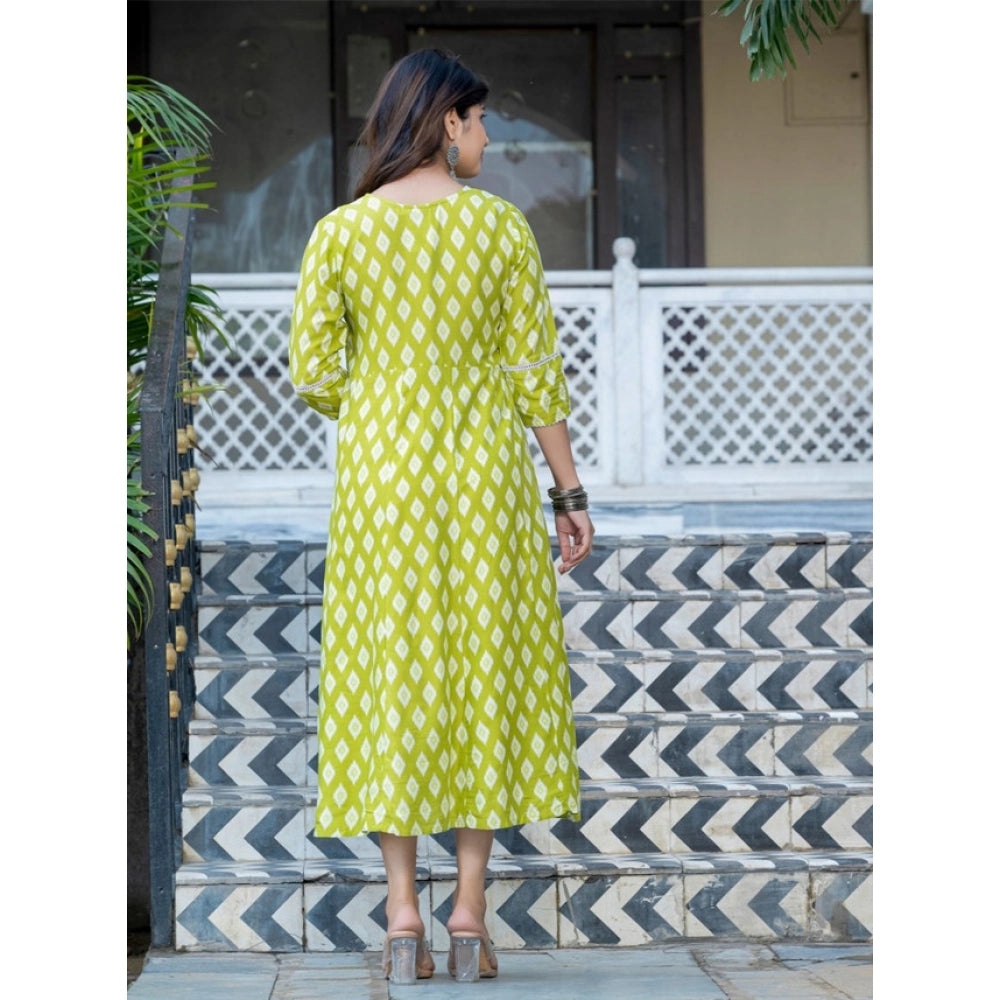 Seduva Women's Rayon Print With Embroidery Work A-Line Kurti (Parrot)