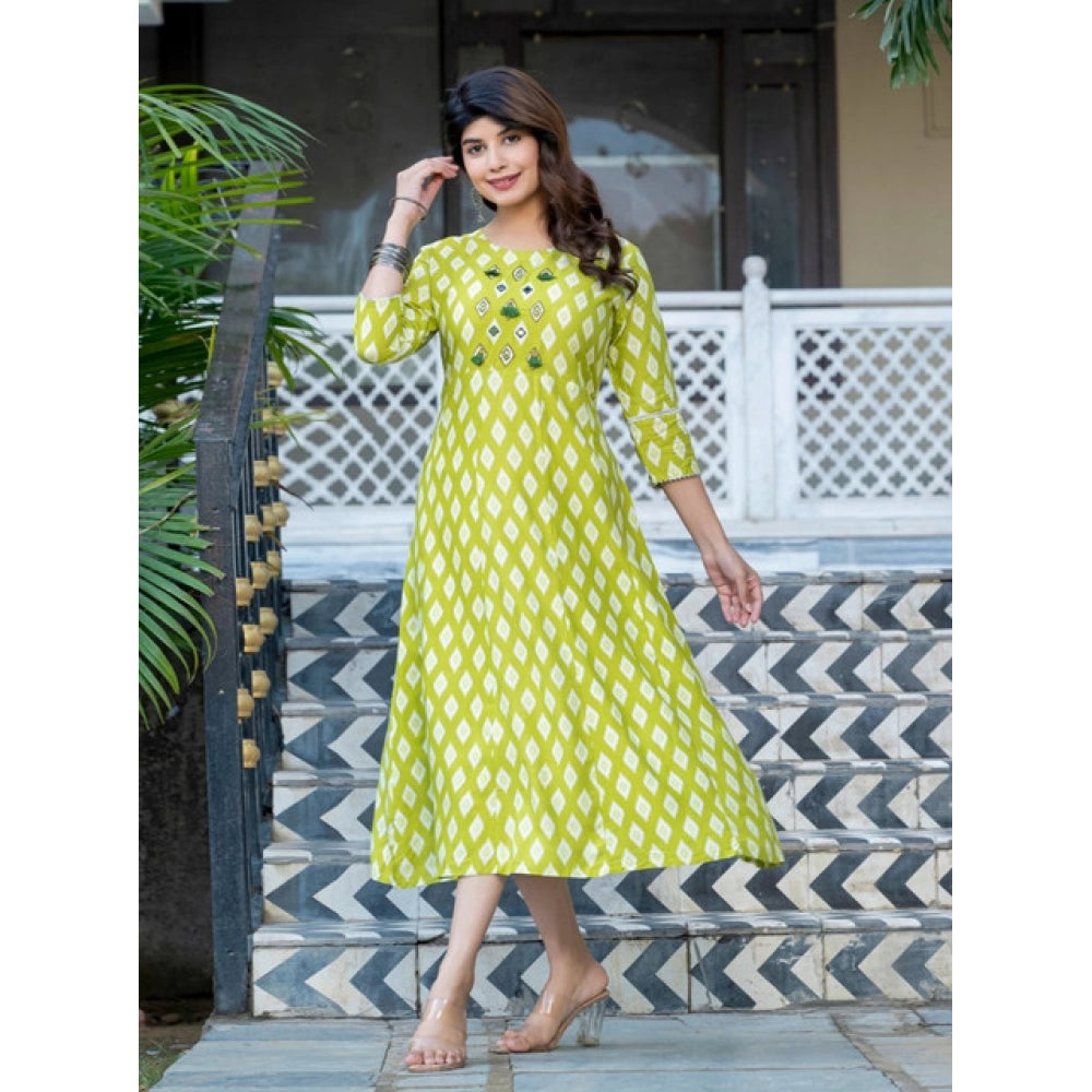 Seduva Women's Rayon Print With Embroidery Work A-Line Kurti (Parrot)