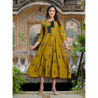 Seduva Women's Rayon Print With Embroidery Work A-Line Kurti (Mehendi)