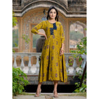 Seduva Women's Rayon Print With Embroidery Work A-Line Kurti (Mehendi)