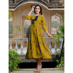 Seduva Women's Rayon Print With Embroidery Work A-Line Kurti (Mehendi)