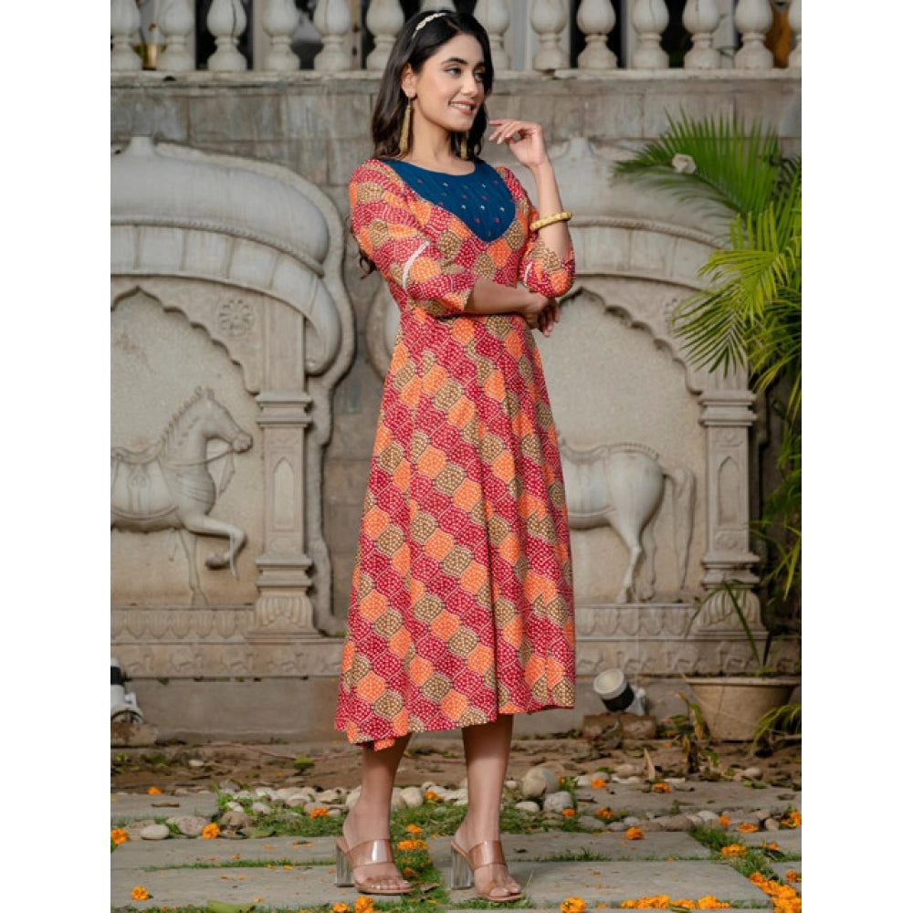 Seduva Women's Rayon Print With Embroidery Work A-Line Kurti (Multicolor)