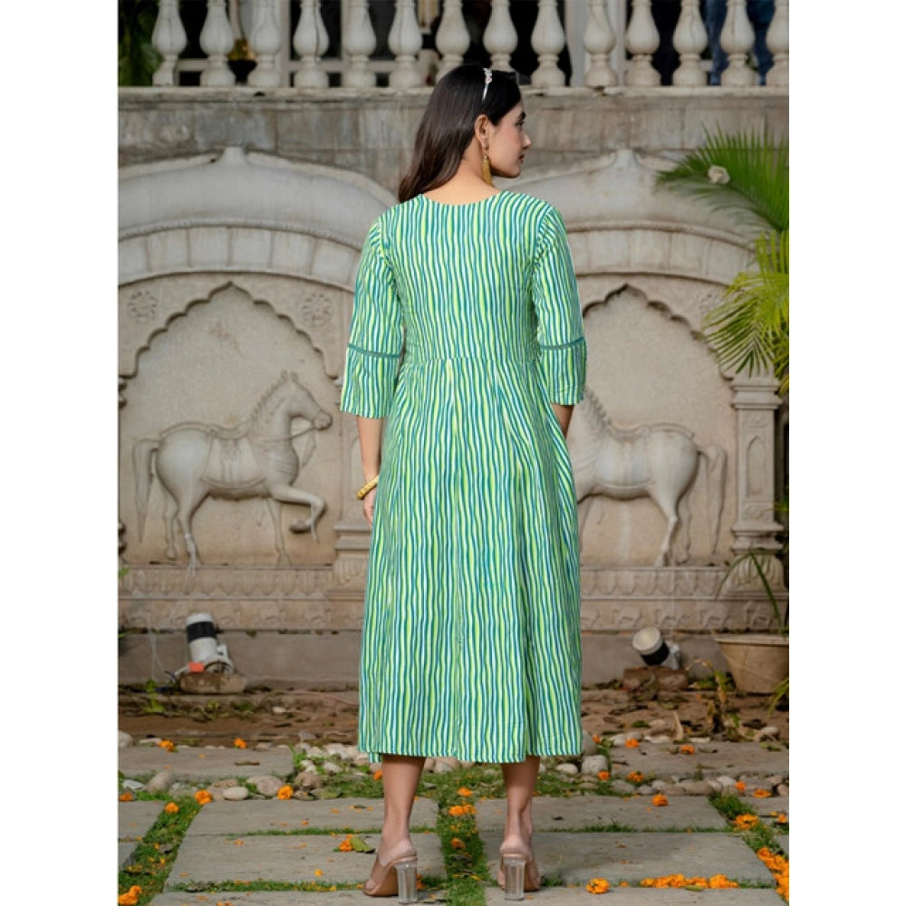 Seduva Women's Rayon Print With Embroidery Work A-Line Kurti (Rama)