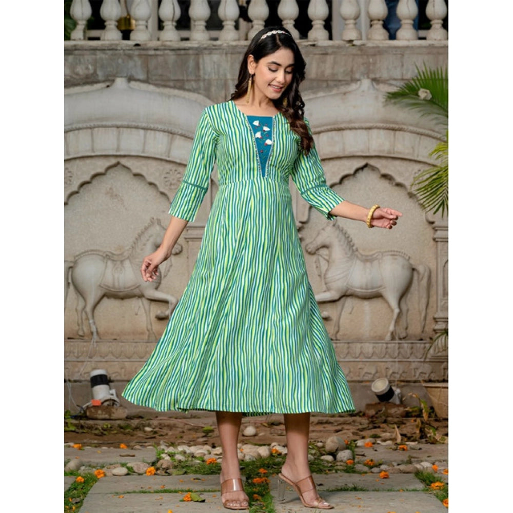 Seduva Women's Rayon Print With Embroidery Work A-Line Kurti (Rama)