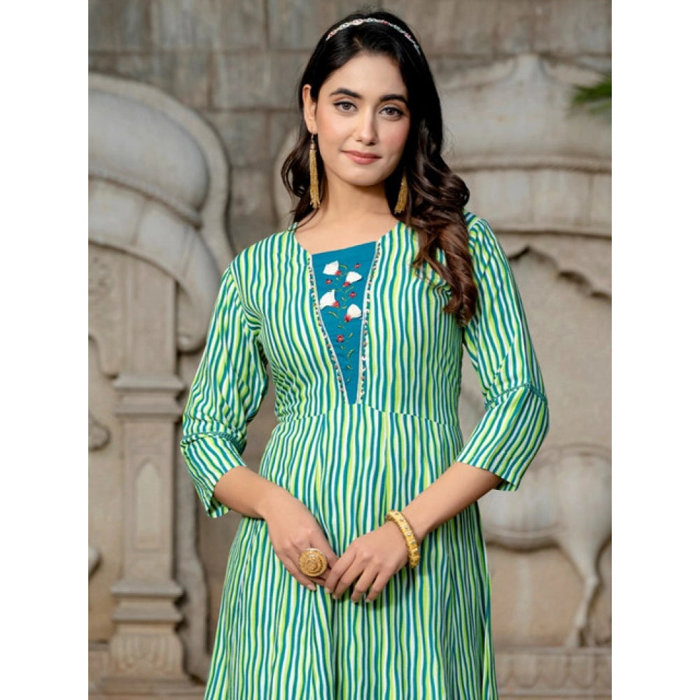 Seduva Women's Rayon Print With Embroidery Work A-Line Kurti (Rama)