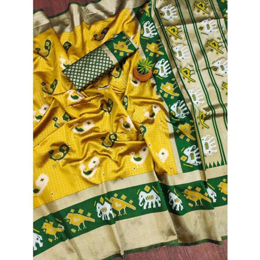 Seduva Women's Soft Litchi Silk Jacquard Work Saree With Unstitched Blouse 5.5Mtr (Yellow-Green)