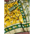 Seduva Women's Soft Litchi Silk Jacquard Work Saree With Unstitched Blouse 5.5Mtr (Yellow-Green)