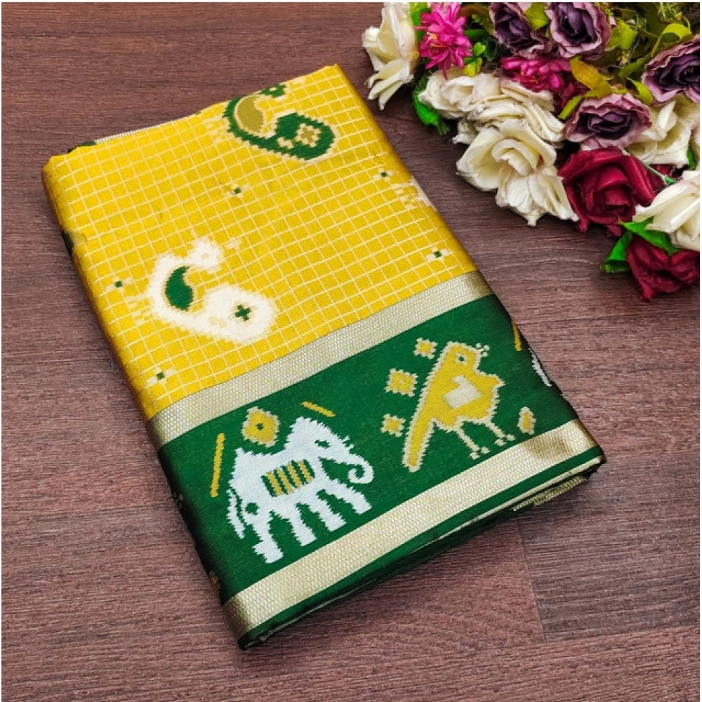 Seduva Women's Soft Litchi Silk Jacquard Work Saree With Unstitched Blouse 5.5Mtr (Yellow-Green)