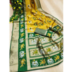 Seduva Women's Soft Litchi Silk Jacquard Work Saree With Unstitched Blouse 5.5Mtr (Yellow-Green)